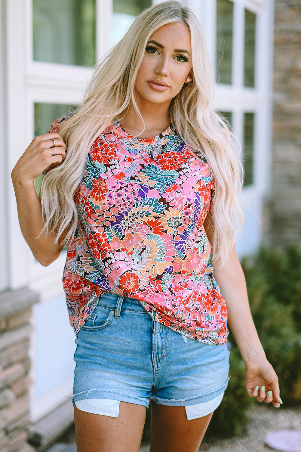 Red Cakewalk Floral Smocked Blouse