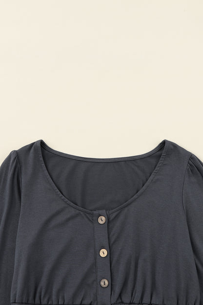 Orange Button Up High Waist Long Sleeve Dress