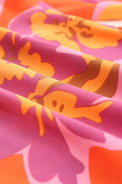 Multicolor Swirl Color Block Print Lantern Sleeve Shirt