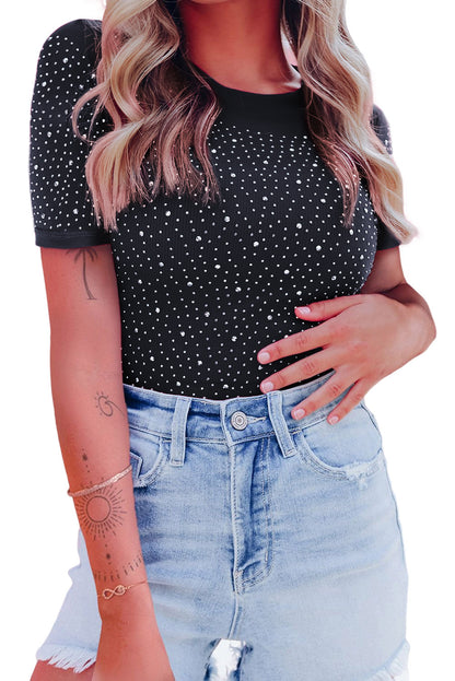 Rose Rhinestone Double Spaghetti Strap Crop Top
