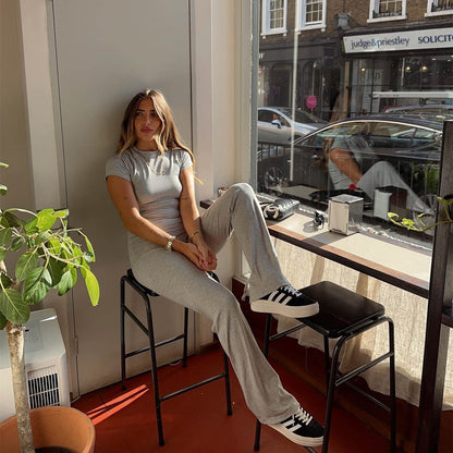 Casual Trousers European And American Tight Short Sleeve Top And Trousers Simple