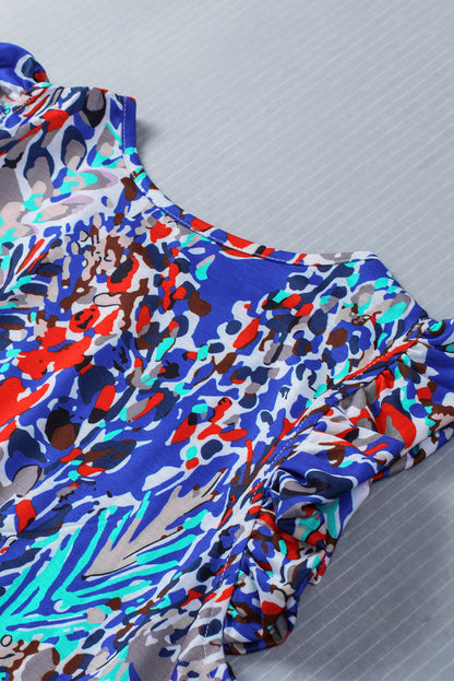 Rose Floral Print Tank Top with Ruffles