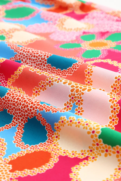 Multicolor Floral Print Smocked Square Neck Ruffles Blouse