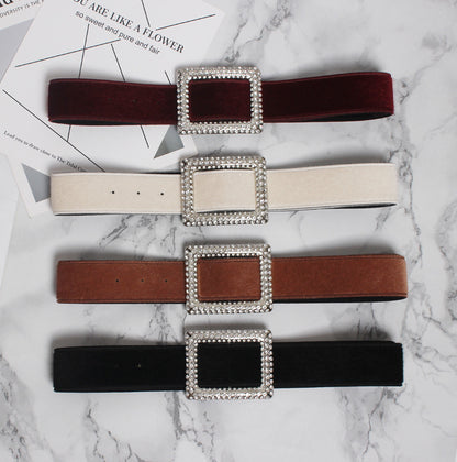 Women's Decorative Fur Wide Belt With Diamond