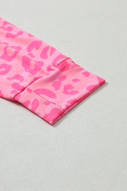 Pink Leopard Print Ankle-length High Waist Skinny Pants