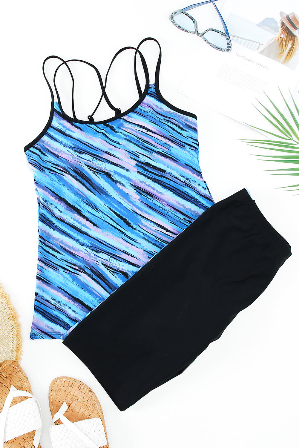 Multicolor Abstract Print Criss Cross Strappy Two-piece Tankini