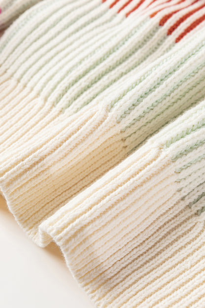 Pink Colorblock Textured Knit Bubble Sleeve Sweater