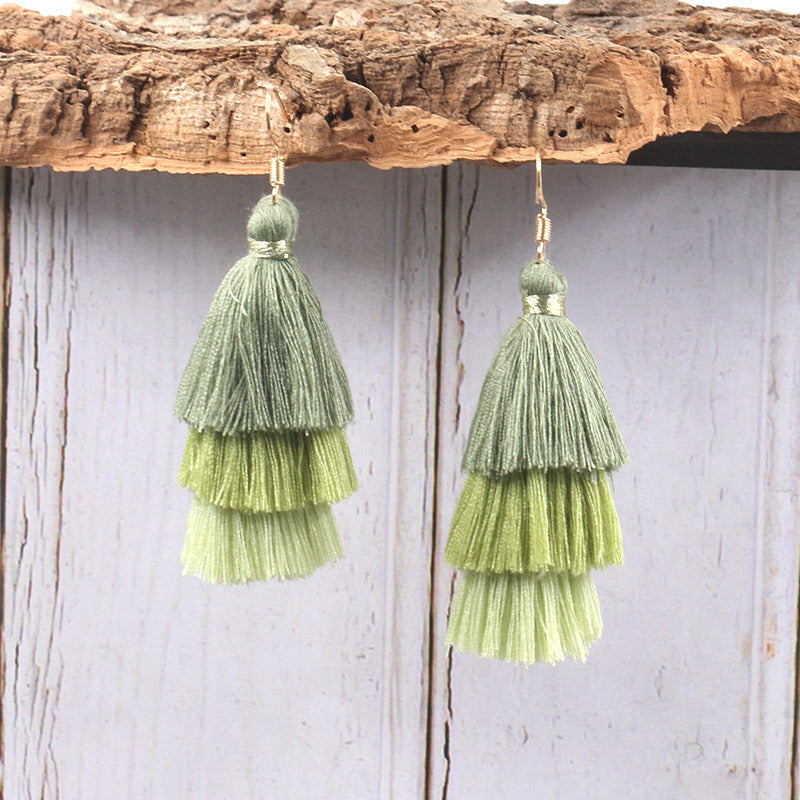Wool stitching tassel earrings