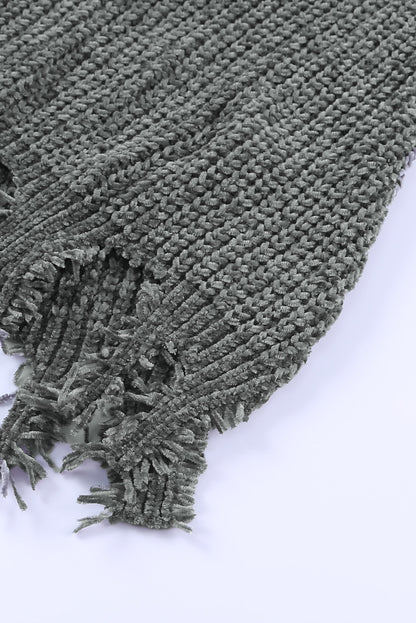 Bright White Ripped Raw Hem Chunky Pullover Sweater