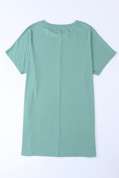 Khaki Side Pockets Short Sleeve Tunic Top