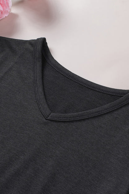 Red Fringe Hem V Neck T Shirt