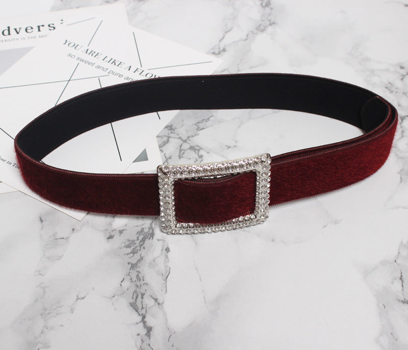 Women's Decorative Fur Wide Belt With Diamond