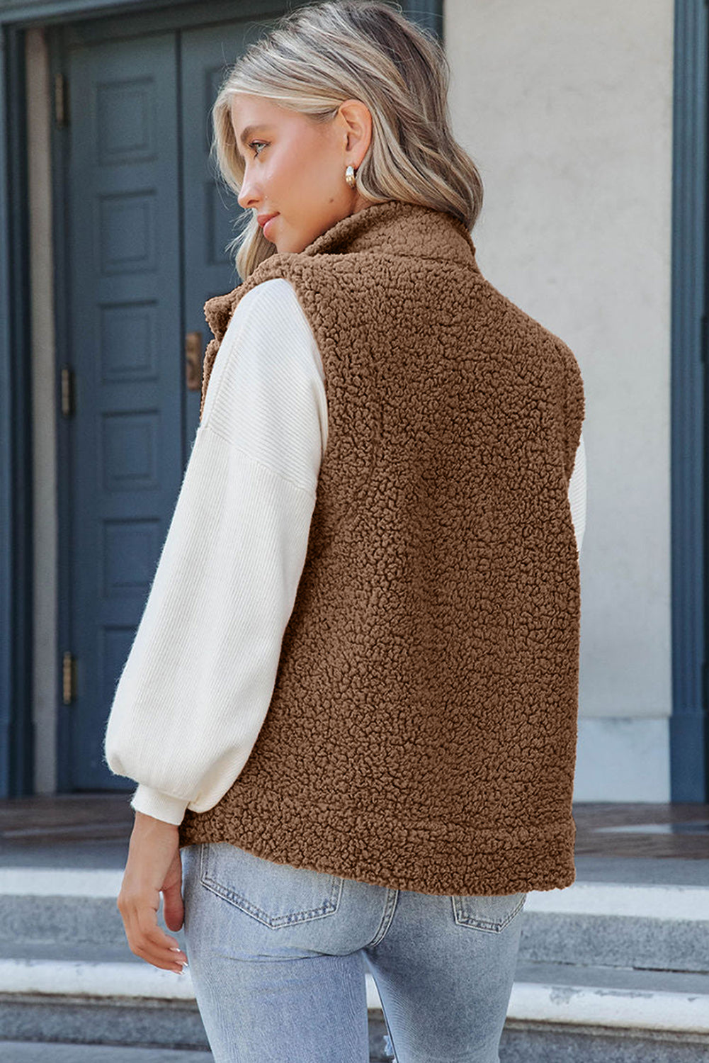 Khaki Plus Size Pocketed Sherpa Vest