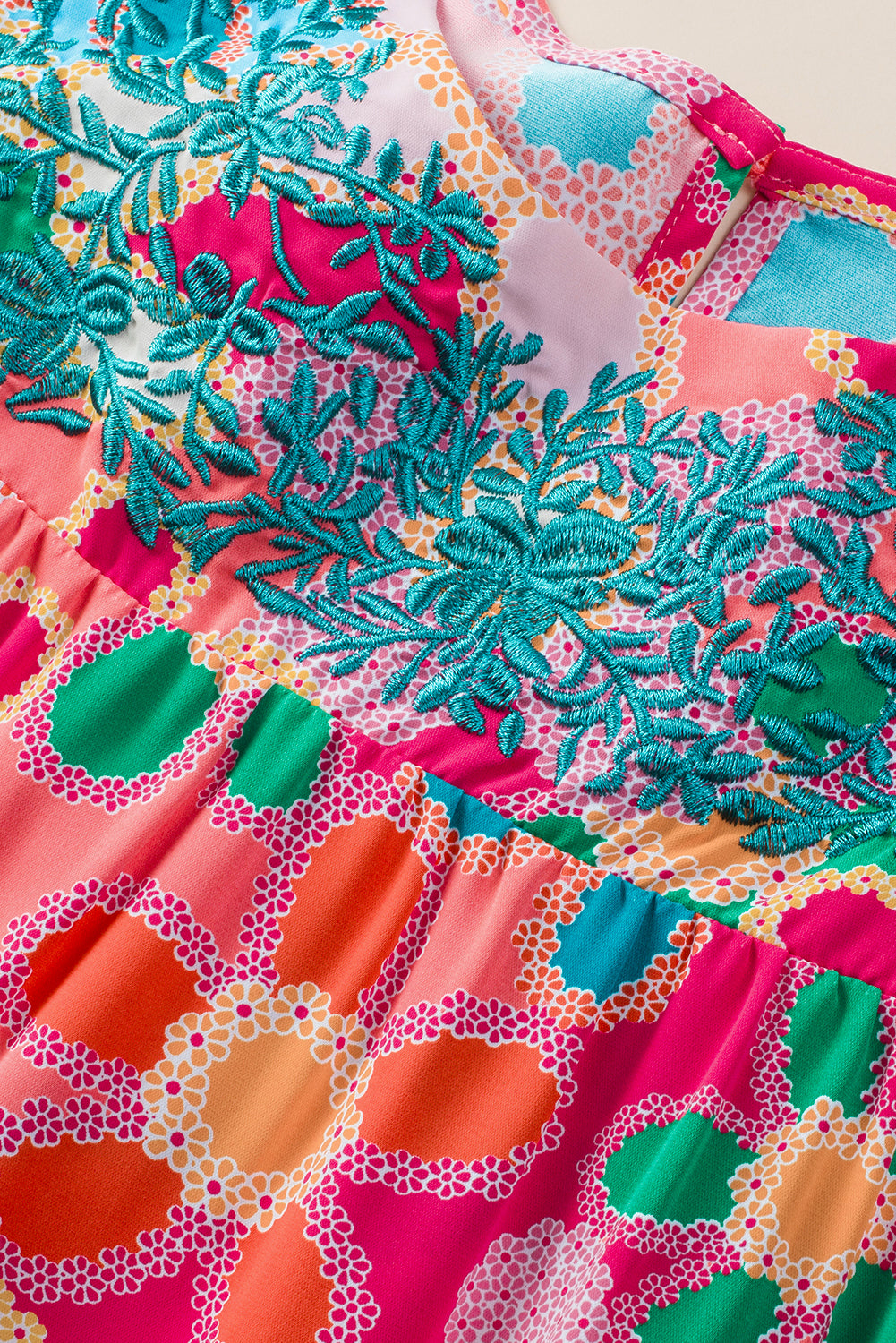 Multicolor Floral Print Bubble Sleeve Shirt