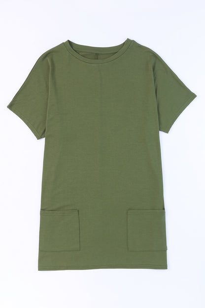 Khaki Side Pockets Short Sleeve Tunic Top
