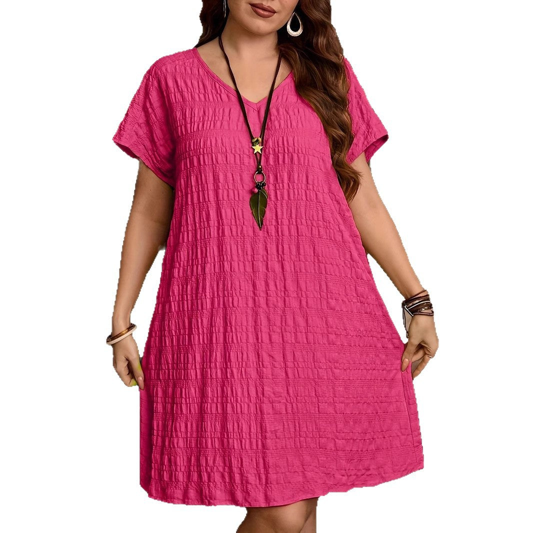 New Solid-color V-neck Loose-fit Short-sleeve Dress