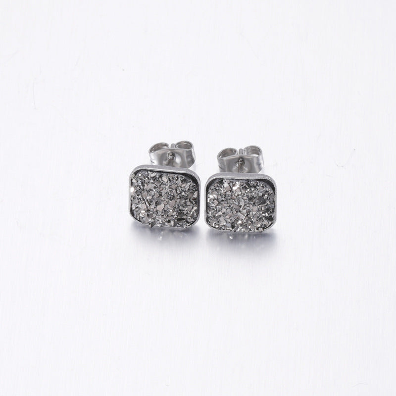 Girls' Sweet Personality Ear Studs Multi-specification Square Concave-convex Vug Starry Rhinestone Earrings
