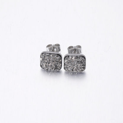 Girls' Sweet Personality Ear Studs Multi-specification Square Concave-convex Vug Starry Rhinestone Earrings