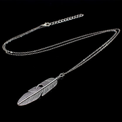 Simple feather necklace leaves long sweater chain clothing