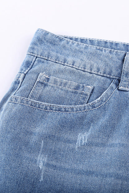 Distressed Ripped Rolled Hem Black Denim Shorts