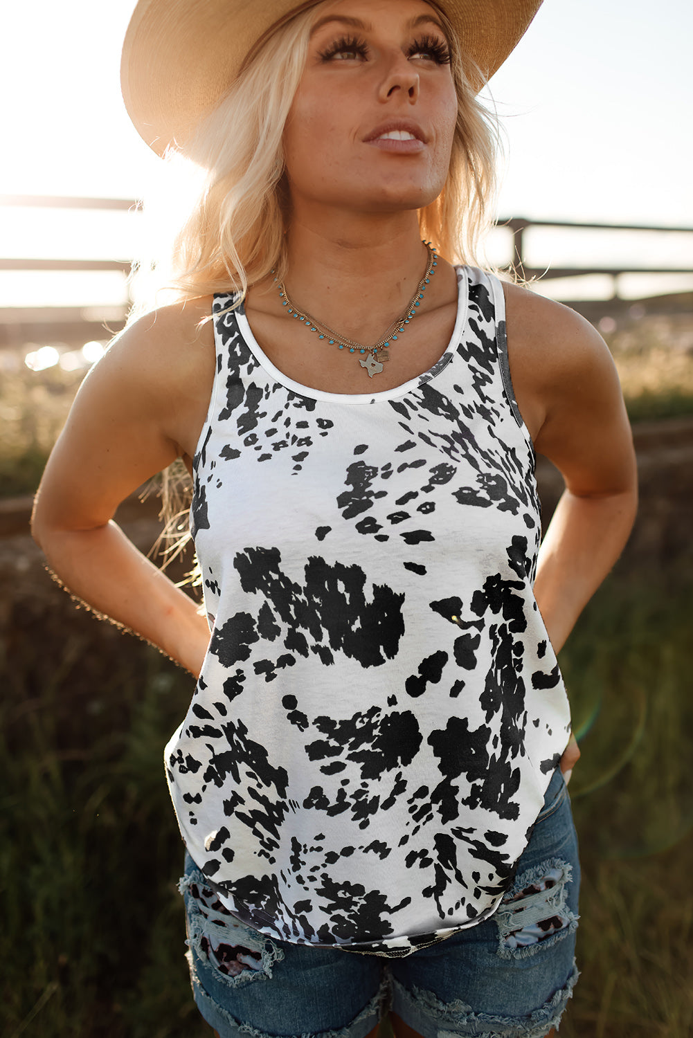 Brown Cow Print Racerback Tank Top