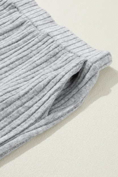 Pink Plain Ribbed Loose Fit Two Piece Lounge Set