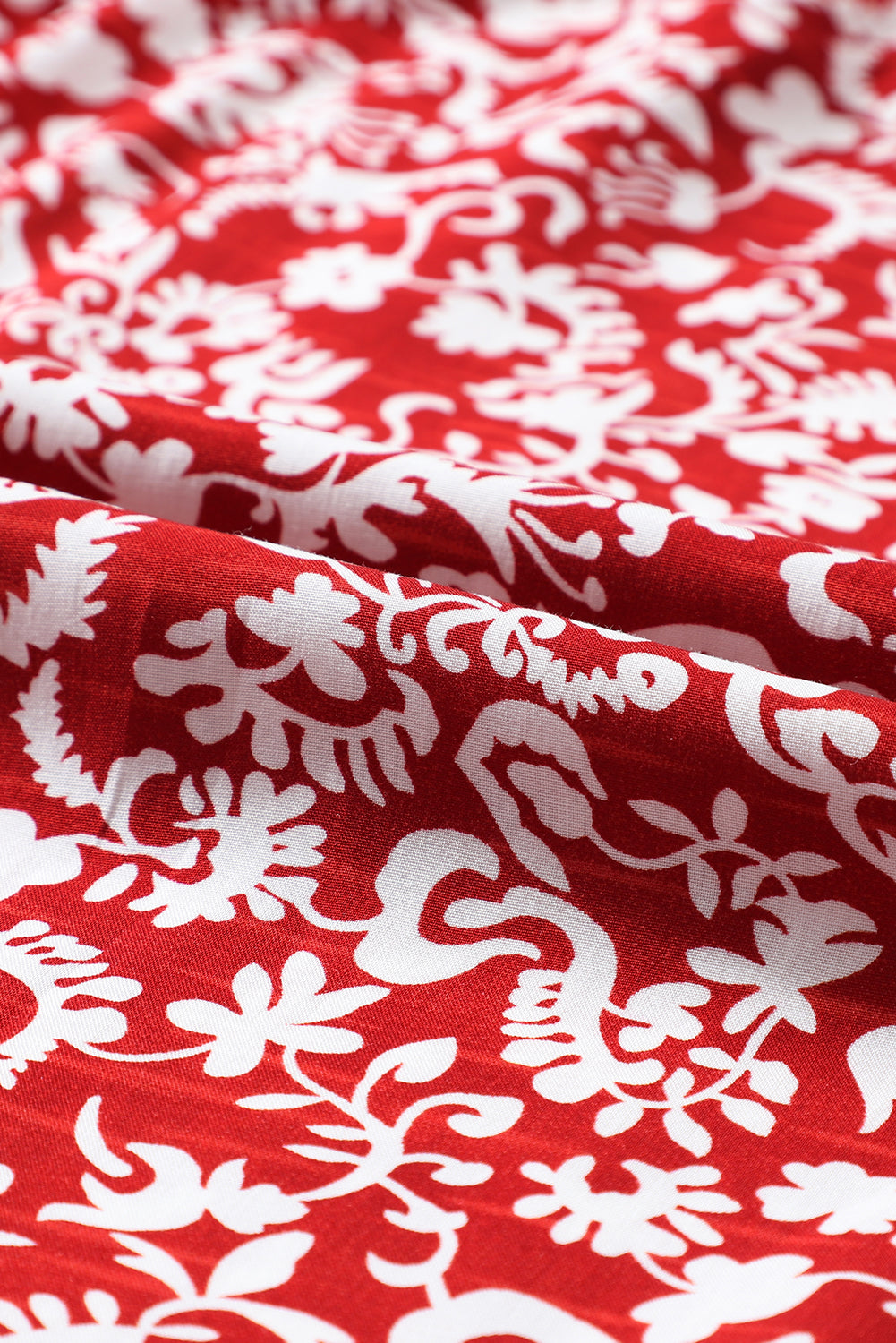 Russet Orange Floral Print Smocked Tie Neck Blouse