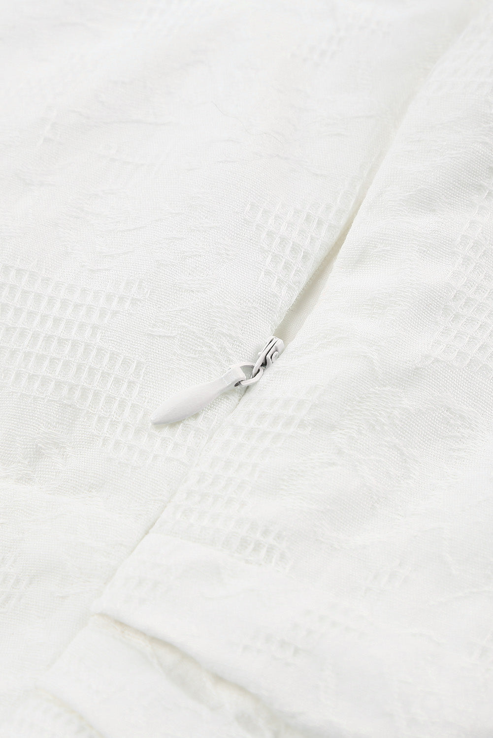 White One-shoulder Puff Sleeves Romper with Ruffle Trim