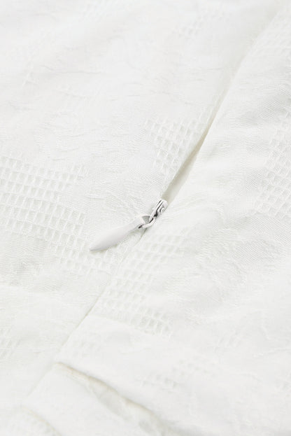 White One-shoulder Puff Sleeves Romper with Ruffle Trim