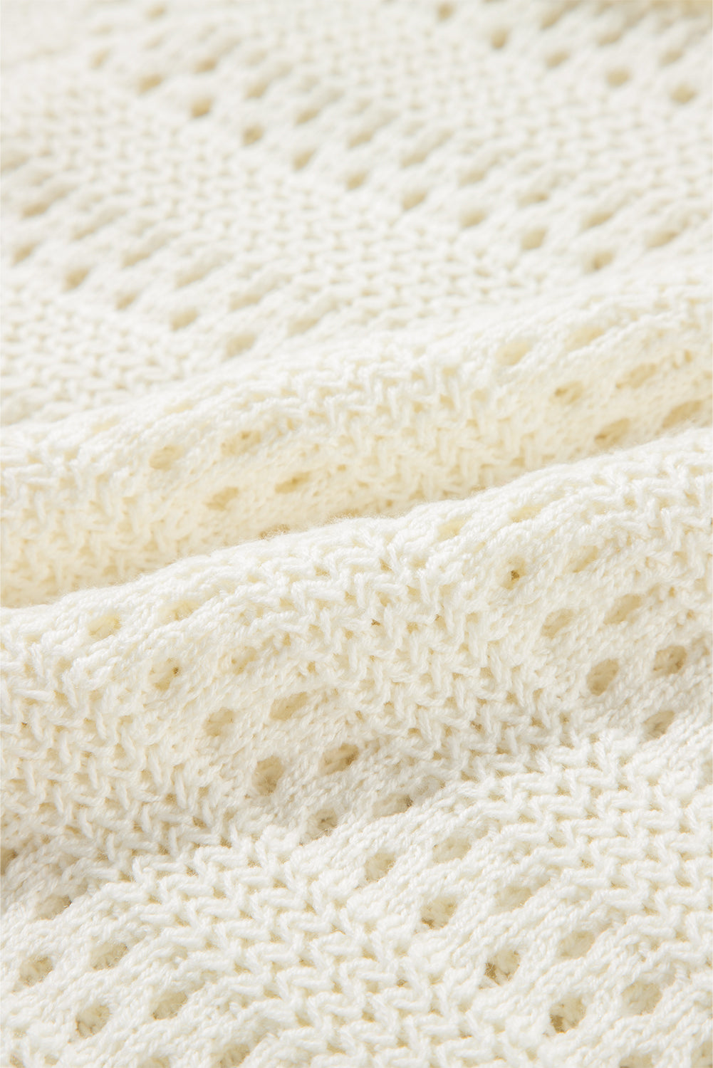 White Pointelle Knit Raglan Sleeve Hooded Sweater