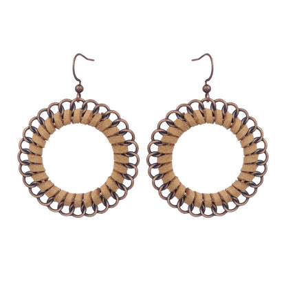 Style Tassel Earrings Female Leaf Circle Metal Leather Earrings