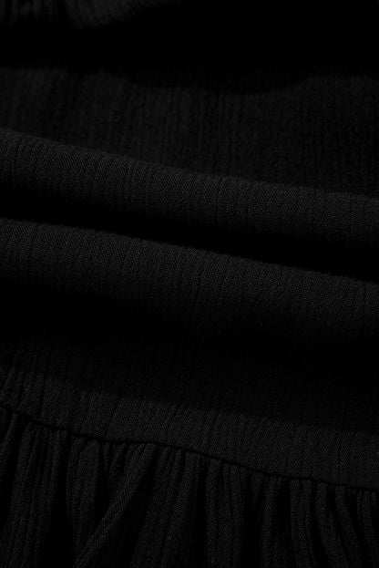 Black Floral Embroidery Ruffled Spaghetti Straps Tank Top