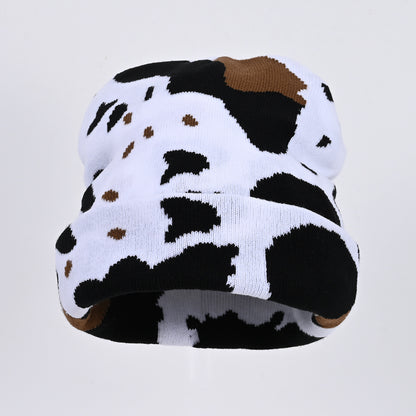 Cow Pattern Knitted Hat Jacquard Popular Hip Hop Letter Cap Street Trend