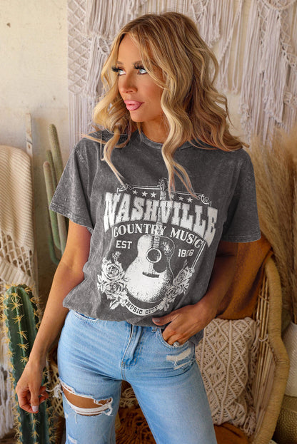 Gray Nashville Music City Graphic Mineral Washed Tee