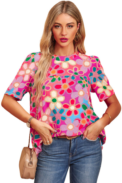 Multicolor Floral Print Smocked Square Neck Ruffles Blouse