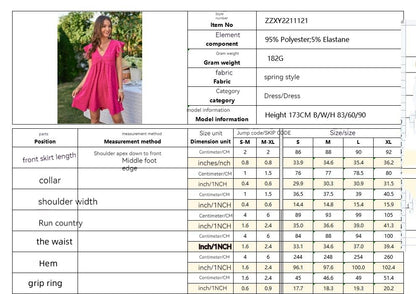 Women's Clothing V-neck Ruffle Short Skirt Solid Color Elegant Dress