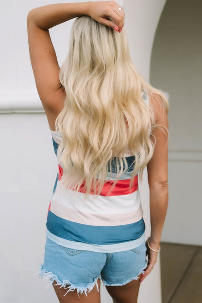 Striped Print Lace-up High Waist Sleeveless Romper