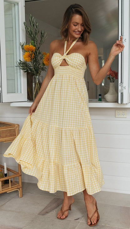 Women's Clothing Halterneck  Printed Long Dress