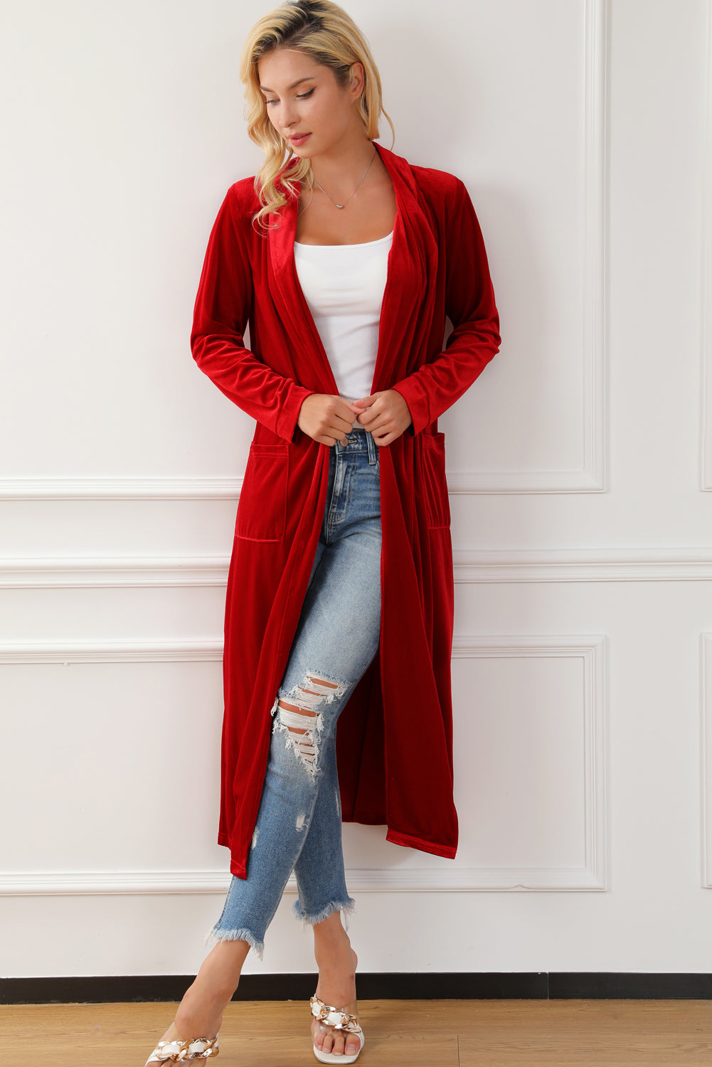 Open Front Velvet Blazer
