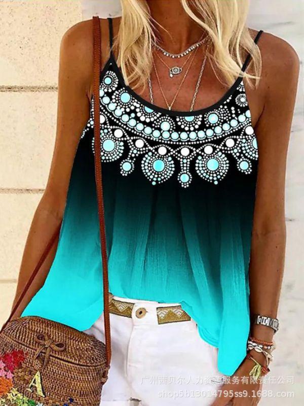 Women's Sling Color Plaid Printed Top