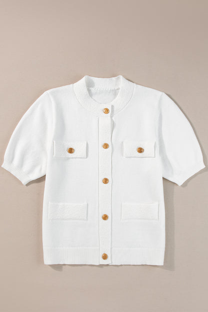 White Gold Buttons Textured Sweater T Shirt