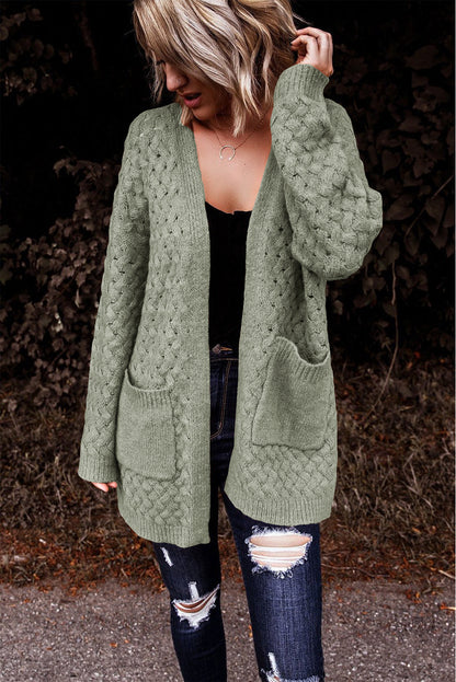 Chestnut Weave Knit Side Pockets Plus Size Cardigan