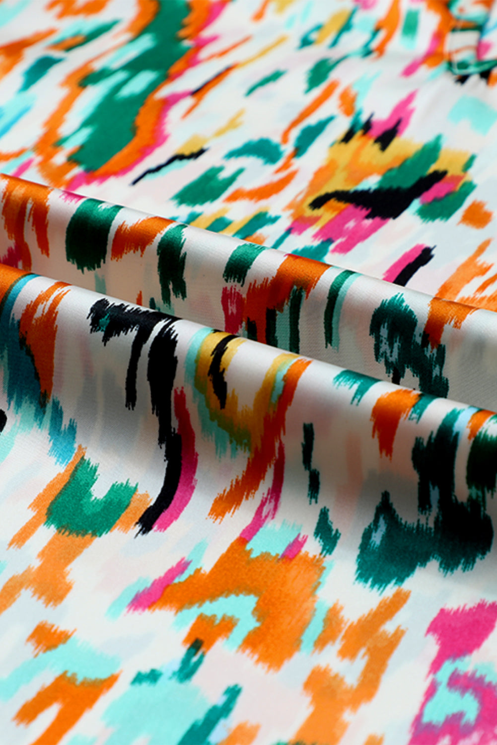 Multicolor Abstract Print Ruffled V Neck Plus Size Blouse