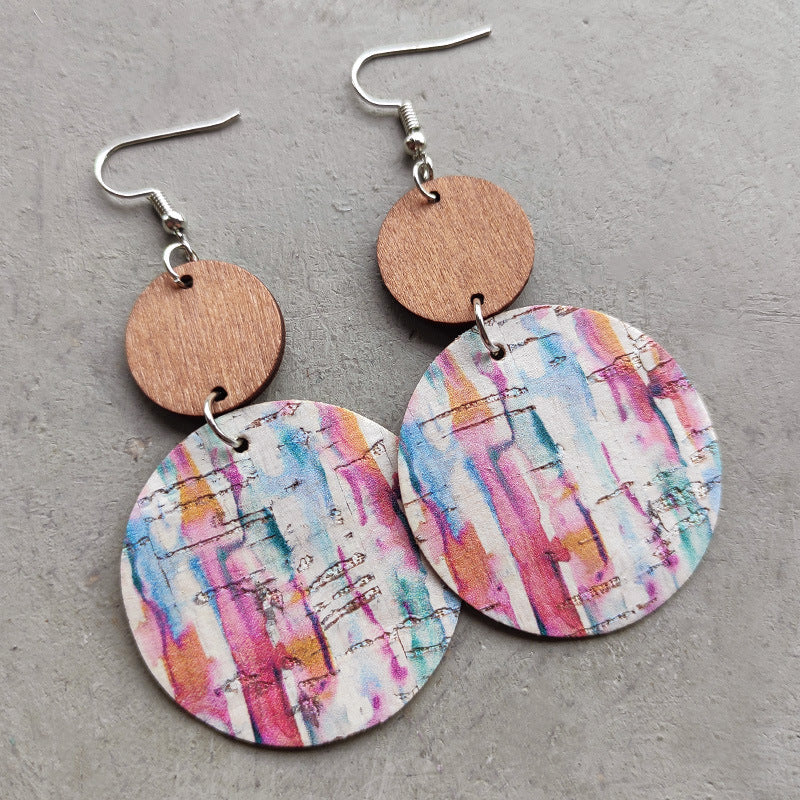 Hand-painted Colorful Art Pattern Striped Polka Dot Cork Earrings