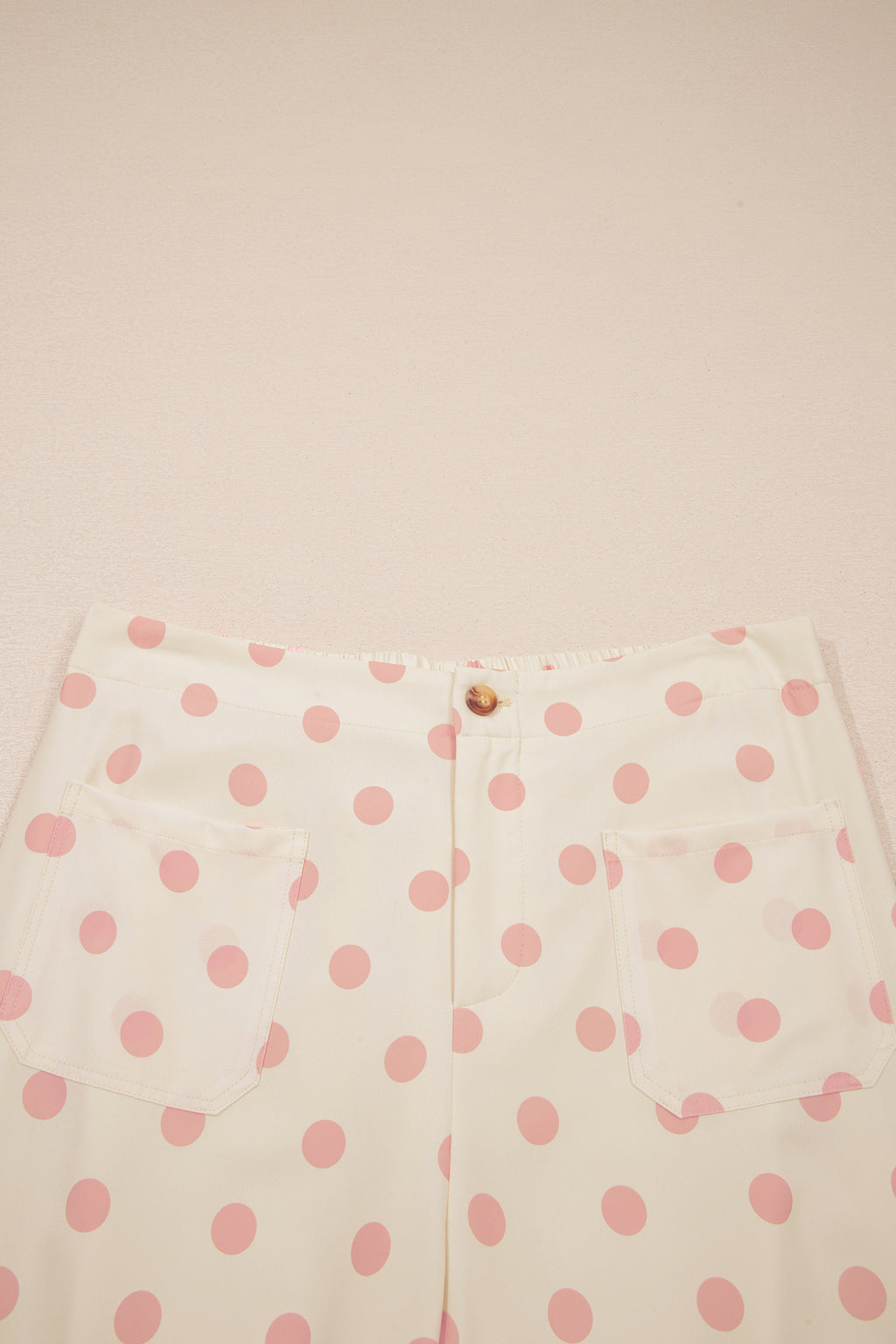 White Polka Dot Print Patched Pocket Mid-rise Straight Leg Pants