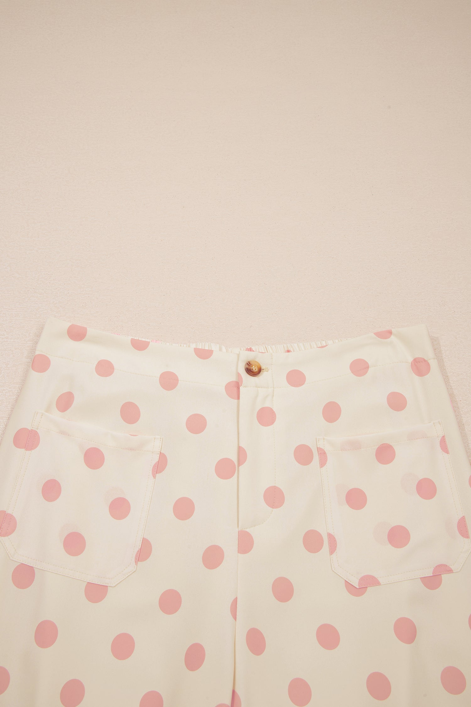 White Polka Dot Print Patched Pocket Mid-rise Straight Leg Pants