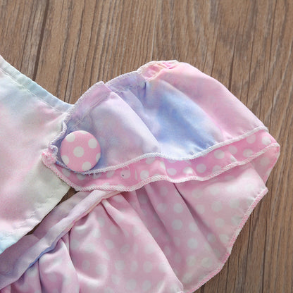 Woven Cotton Printed Colorful Girls' Bag Buckle One-piece Romper Romper Children's Clothing