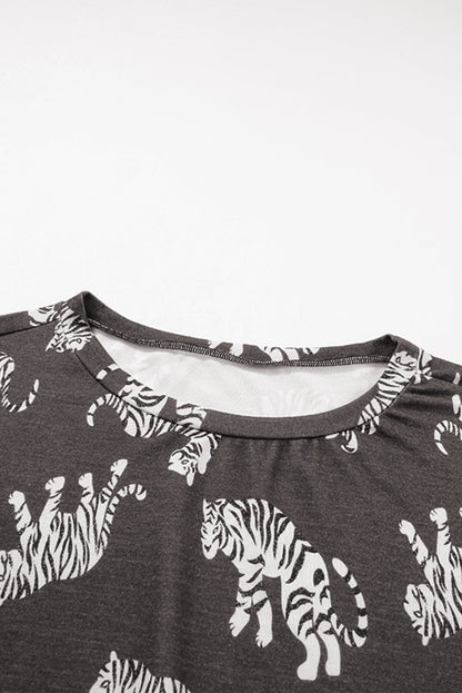 Black Plus Size Cheetah Print Puff Sleeve Ruffle Mini Dress