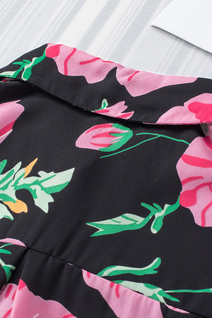 Multicolor Swirl Color Block Print Lantern Sleeve Shirt