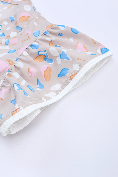 Rose Printed Crisscross Decor V Neck Flutter Sleeve Dress